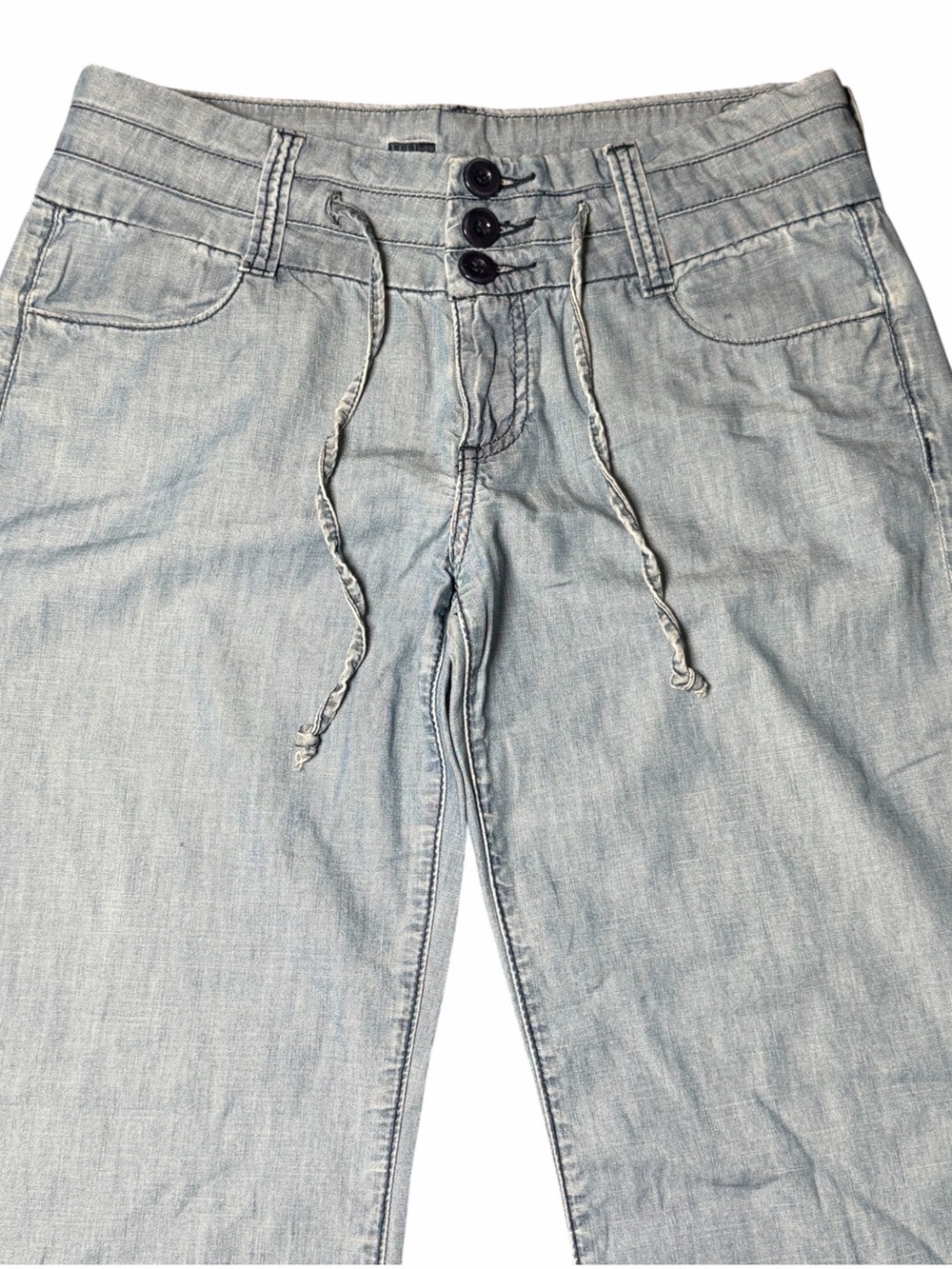 KUT from Kloth Chambray Wide Leg Pants Size 6 Light Wash Drawstring Jeans - Picture 6 of 13